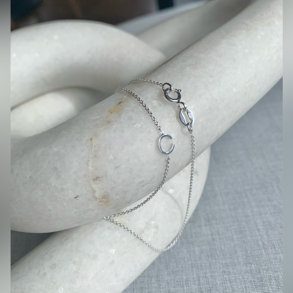 “C” Sterling Silver Maya Brenner Asymmetrical Initial Necklace By Mark & Graham